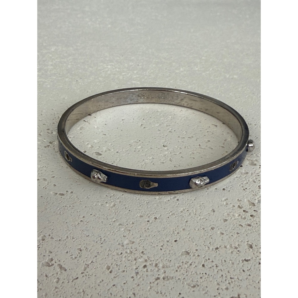 Alexander McQueen Navy Blue Enamel Silver Skull Bangle Bracelet Designer Jewelry